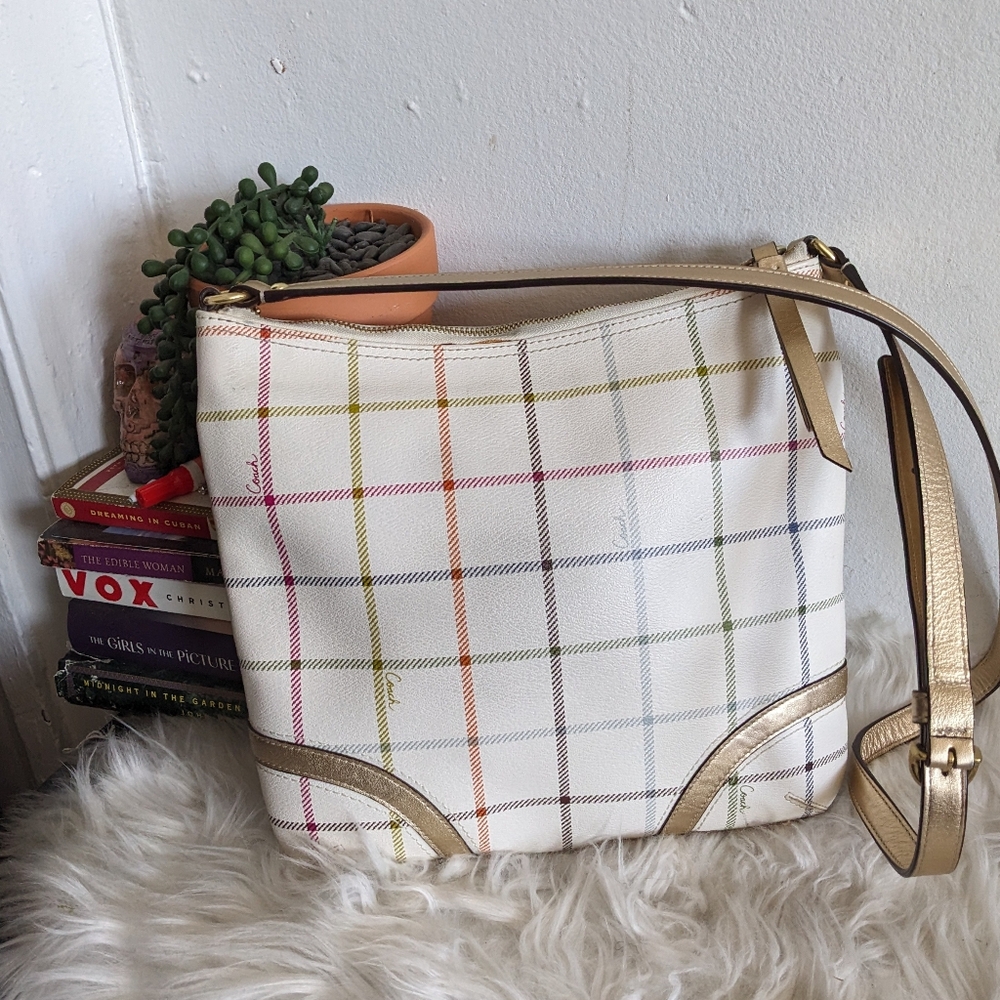 Vintage Coach Tattersall Rainbow Grid Crossbody Purse NOK 1173-F19175 - Picture 8 of 15